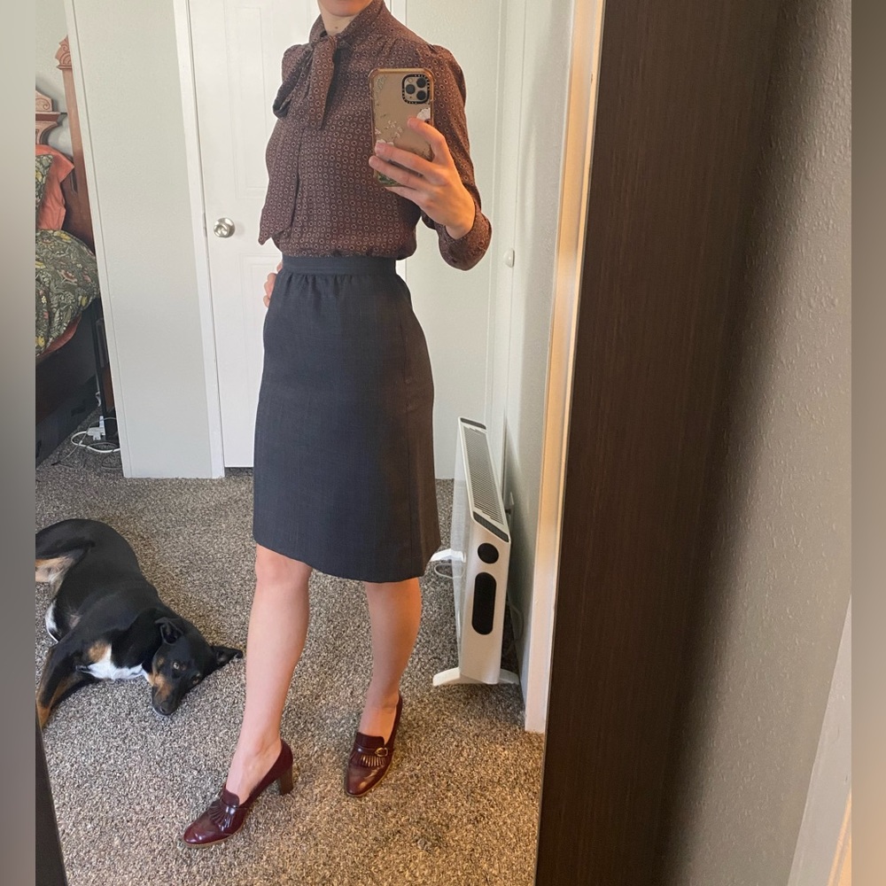 Vintage gray blue pencil skirt